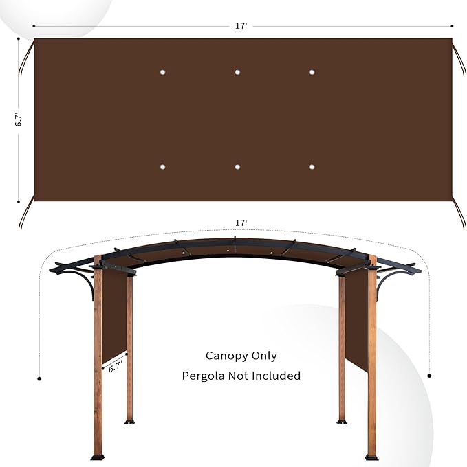 17x6.8 Ft Universal Pergola Replacement Canopy, Outdoor Canopy Shade Cover - Image 2