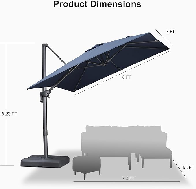 PURPLE LEAF Patio Umbrella 8' X 8' Rectangle Cantilever Umbrella Large Aluminum - Image 9