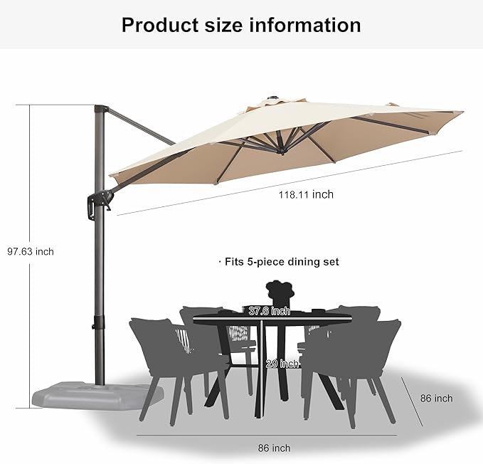 PURPLE LEAF 10 Feet Patio Umbrella Outdoor Cantilever Round Umbrella Aluminum - Image 3