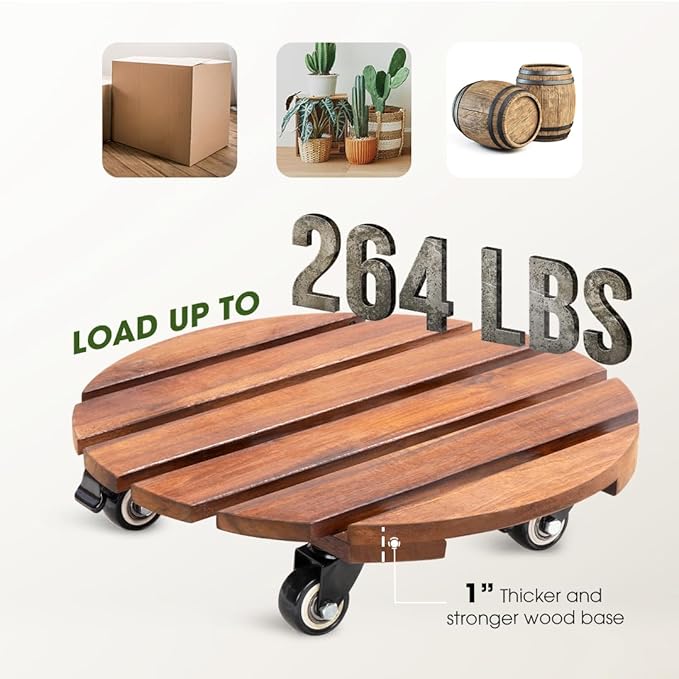 Idzo 2-Pack 14 Inch Acacia Wood Plant Caddy - Image 6