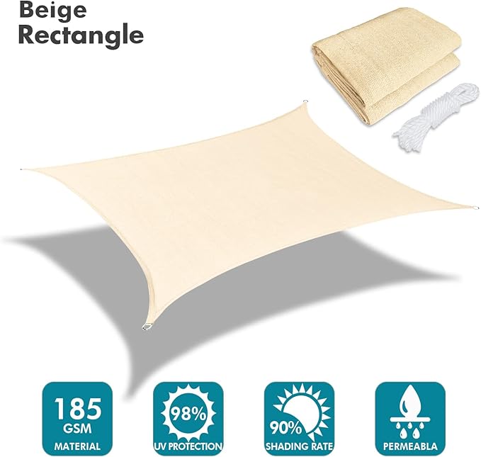 KANAGAWA 18'X22' Cream Custom Size Sun Shade Sail Rectangle UV Block Canopy - Image 2