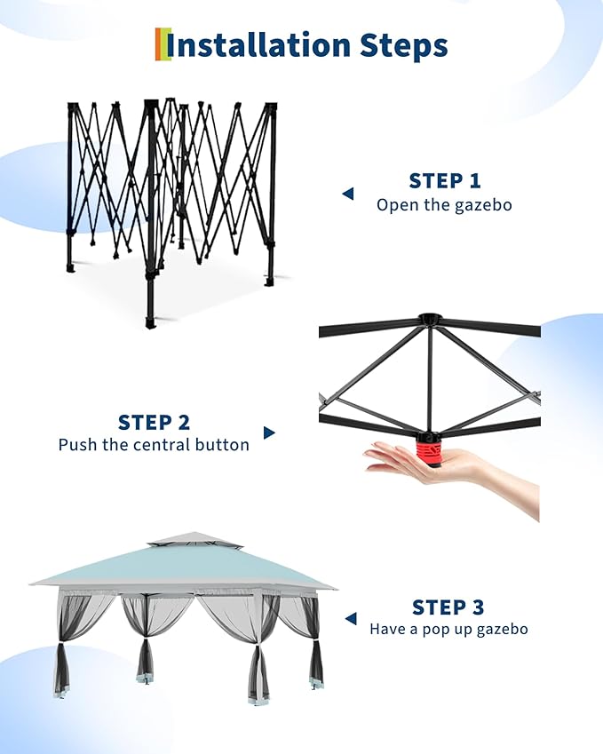 Canopy Tent 12x12 ft, Pop Up Gazebo One-Push Setup - Image 4