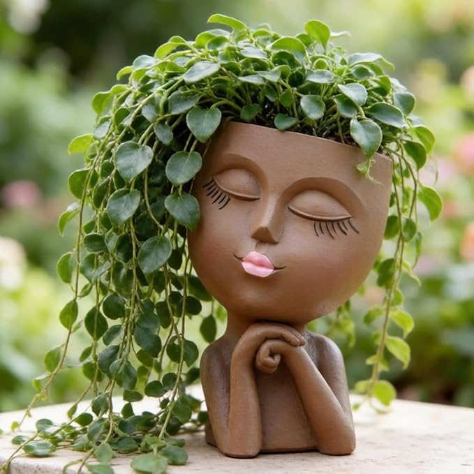 Face Flower Pot Head Planter, Girl Heads Flowerpot, Lady Faces Plant Pot - Image 4
