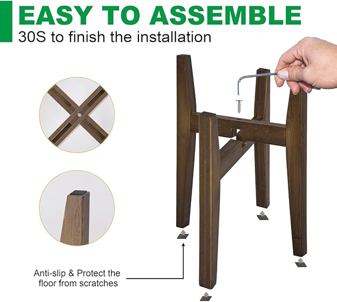 OERGKE 2 PACK Adjustable Plant Stand Indoor, Bamboo Mid Century Modern Plants - Image 7