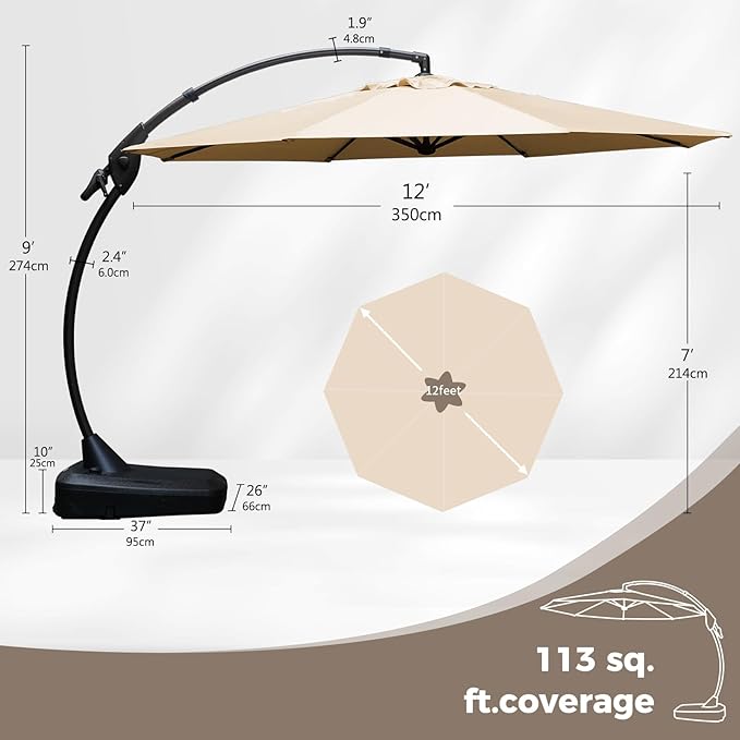 Grand patio 12 FT Sunbrella Cantilever Umbrella - Image 5