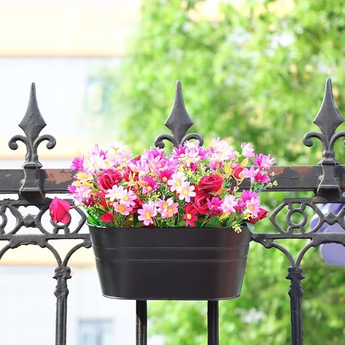 3 Pack Metal Railing Planters, 10.5" Oval Hanging Flower Pots - Image 2