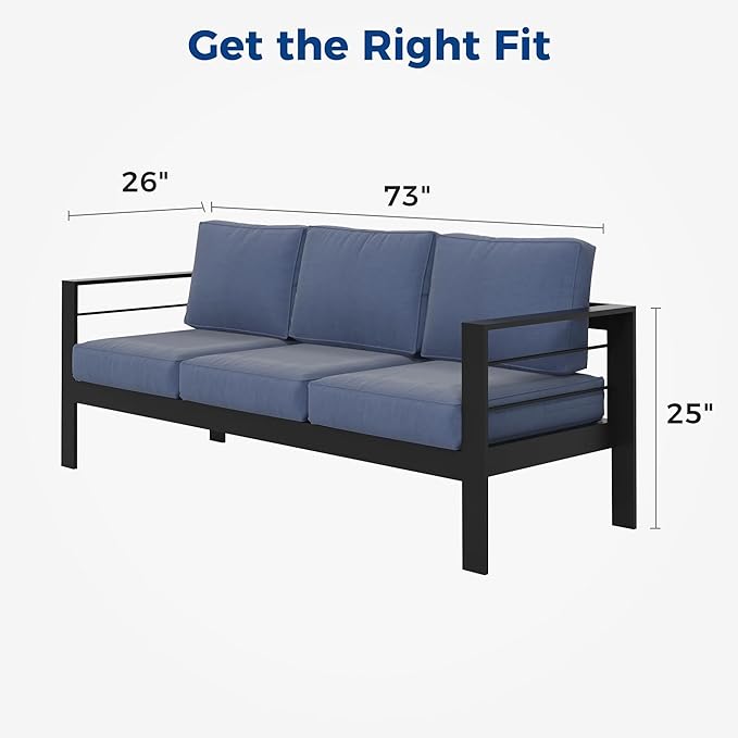 Kiss the Water Outdoor Couch Aluminum Patio Furniture Sofa, 3 Seat All-Weather - Image 2