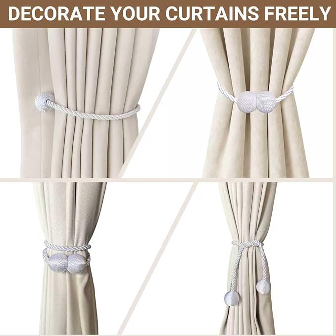 Hion Magnetic Curtain Tiebacks White 2pcs, Curtain Tiebacks Buckles Holdbacks - Image 7