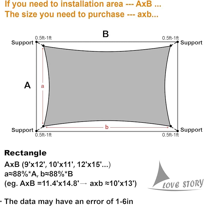 LOVE STORY Custom Size 8'x8' Sand Sun Shade Sail Rectangle UV Block Canopy - Image 2