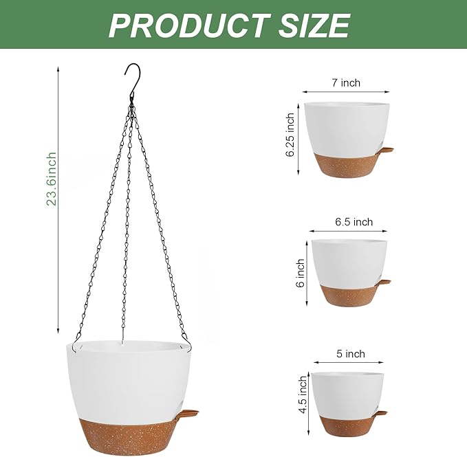 3 Pack Hanging Planter Indoor Outdoor Flower Pots 7/6.5/5 Inch, Self-Watering - Image 3