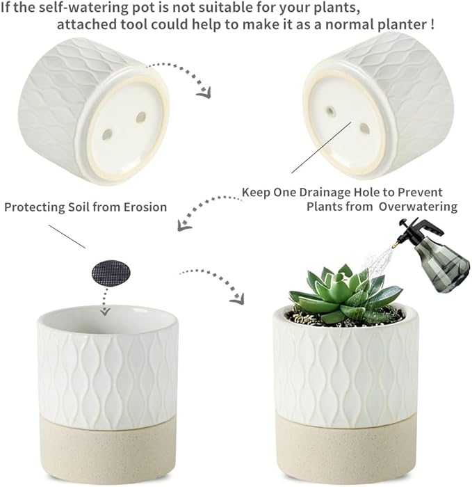 Nihow Self Watering Plant Pot for Indoor Plants: 4.5+6 Inch Ceramic Planter - Image 3