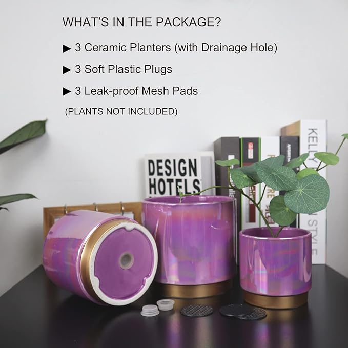 Gepege Ceramic Pots for Plants, Rainbow Pearl Glaze Planter - Image 3