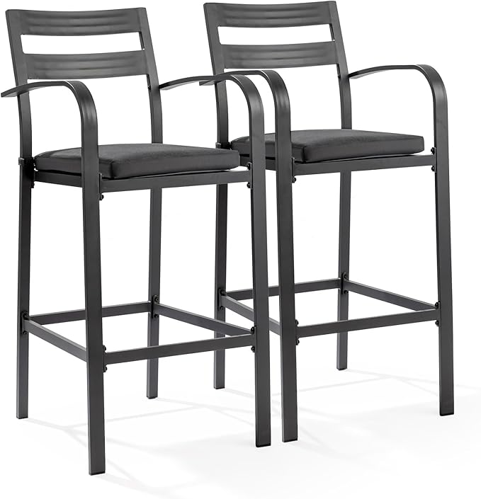 VINGLI Outdoor Bar Stools Set of 2, All-Weather Bar Height Aluminum Stools by VINGLI