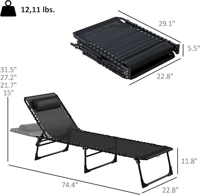 Outsunny Folding Chaise Lounge Chair Set of 2, Patio Sun Tanning Chair - Image 3