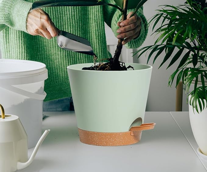Self Watering Green Plastic Plant Pot Flower Planters - Image 6