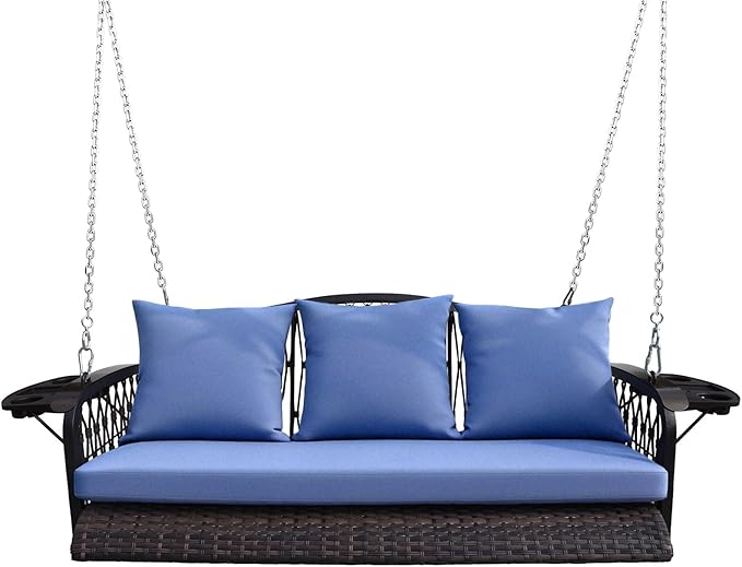Wicker Porch Swing Heavy Duty 900 LBS 3-Seat Outdoor Patio Swing Chair by zzw