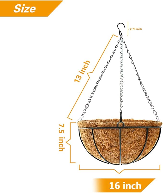 Hanging Plant Basket Flower Holder-Metal Wire Round Hanging Basket Planter - Image 7