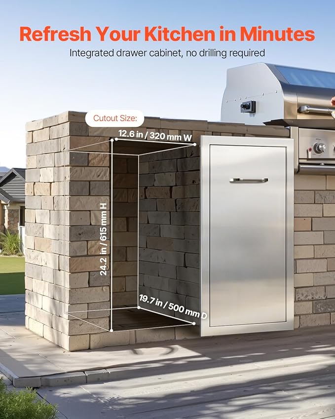 VEVOR Outdoor Kitchen Trash Drawer, 11.81" W x 19.6" D x 23.62" H Interior - Image 7