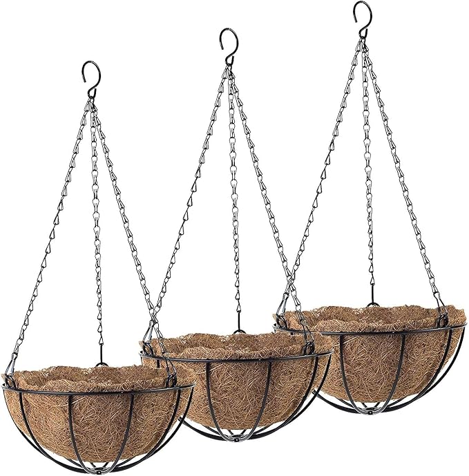 Tosnail 3 Pack 10" Metal Hanging Flower Pots Hanging Planters Plant Basket - Image 2