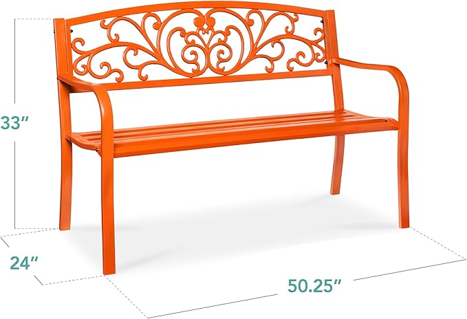 Best Choice Products Outdoor Bench Steel Garden Patio Porch Furniture - Image 2