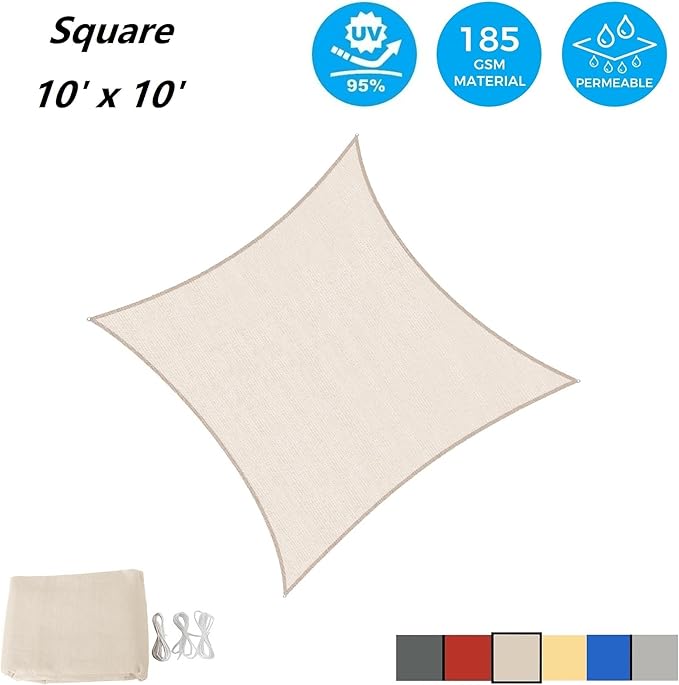 AsterOutdoor Sun Shade Sail Rectangle 10' x 10' UV Block Canopy - Image 2