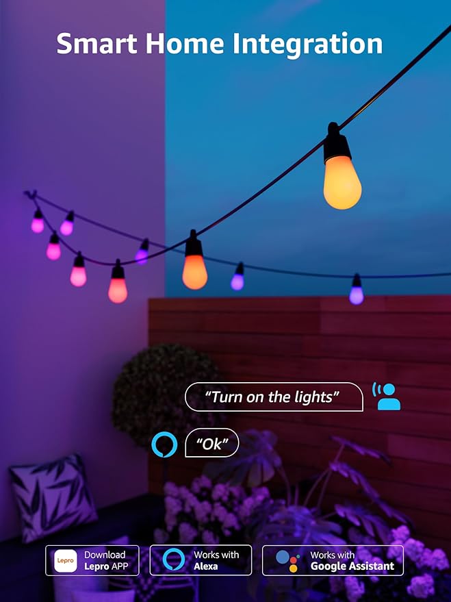 Lepro ZB1 AI Smart Outdoor String Lights APP Control, 54 ft RGB+IC+Warm White - Image 7