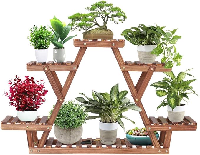 Ufine Wood Plant Stand Triangular Plant Shelf Multi Tier Flower Display Holder by Ufine