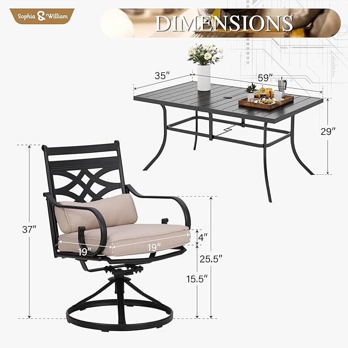 Sophia and William Swivel Patio Dining Set - Image 7