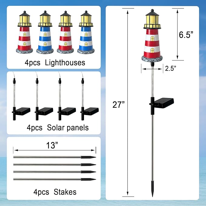 4 Pack Lighthouse Solar Lights, 7 Light Color Changes, IP65 Waterproof Solar - Image 6
