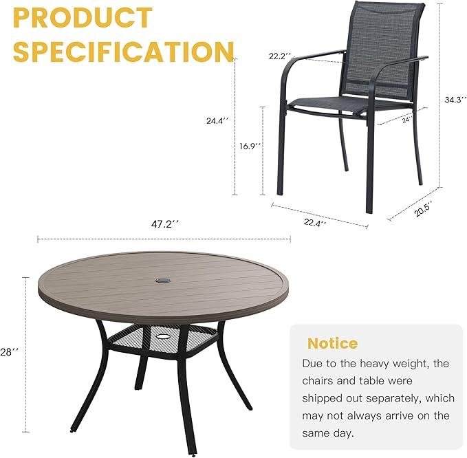 VICLLAX Patio Dining Set for 6, 7 Pieces Outdoor Furniture Set- 47" Round Patio - Image 7