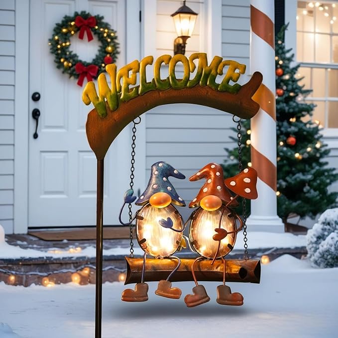 HONGLAND Gnomes Garden Decor Solar Lights, 48 Inch Welcome Sign Swing Yard - Image 8