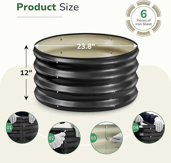 GreatBuddy 2x2x1 ft Round Galvanized Raised Bed, Easy-Assembly Raised Garden Bed - Image 3