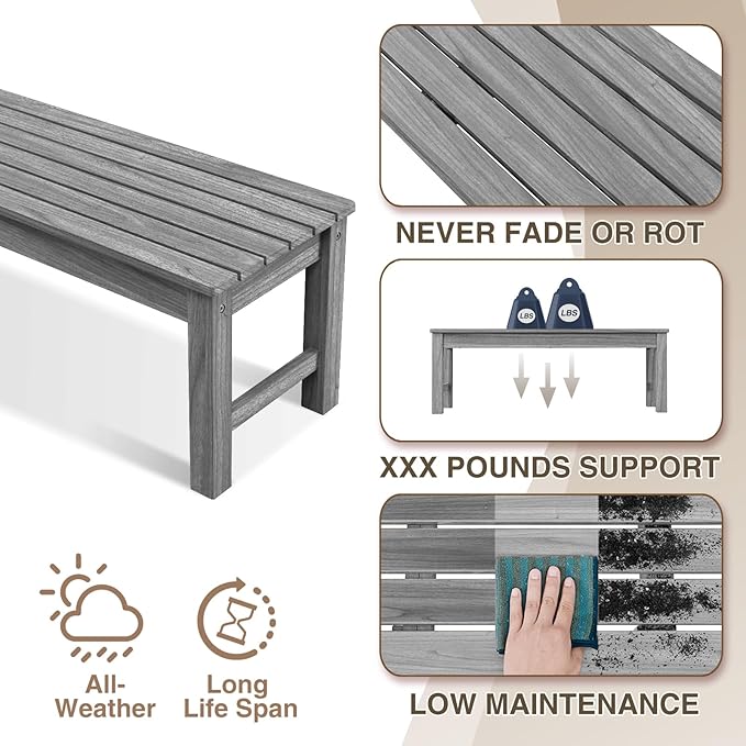 Psilvam 2-Person Outdoor Poly Lumber Patio Backless Bench, Fade-Resistant & - Image 4