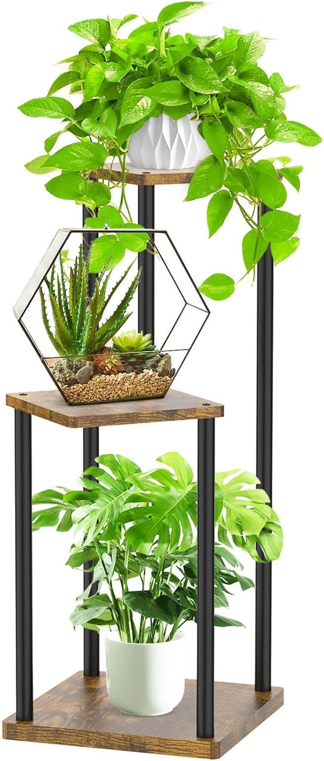 3 Tier Corner Plant Stand Indoor, Metal Wood Flower Pot Holder Shelf, Modern by Oppro