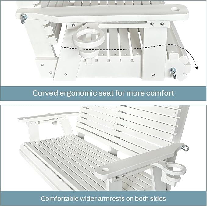 HDPE Porch Swing with 18/8 Stainless Steel Bolts, Ergonomic Design, Ultra - Image 5