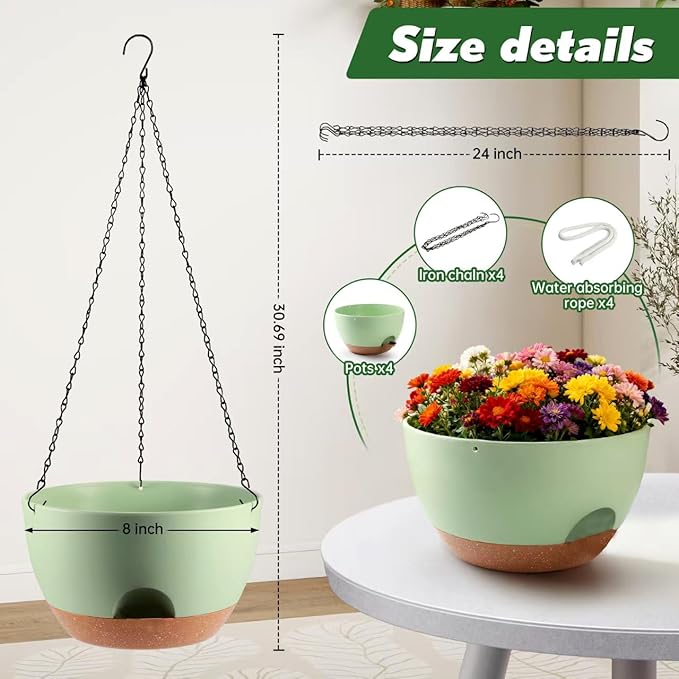 4-Piece Set of 8-Inch Hanging Planters - Image 3