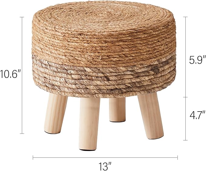 Cpintltr Ottoman Outdoor Sea Grass Stool Poufs Hand Woven Round Foot Stool - Image 3