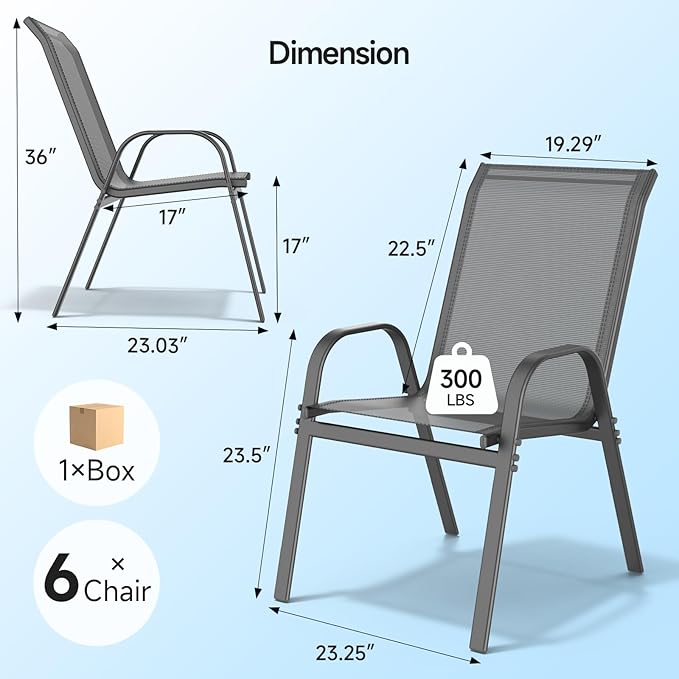 ONBRILL Patio Chairs set of 6, Easy Assembly Stackable Outdoor Dining Chairs - Image 2