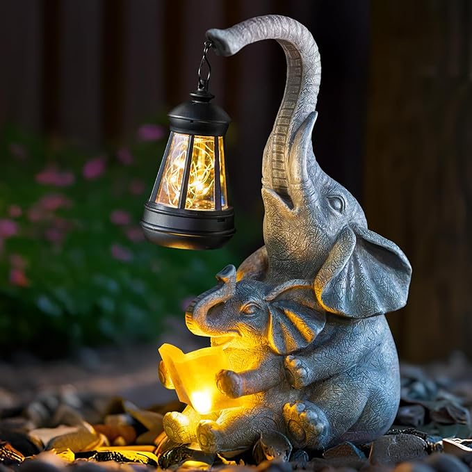 Solar Garden Statue Lights Loving Elephants Figurine - Image 4