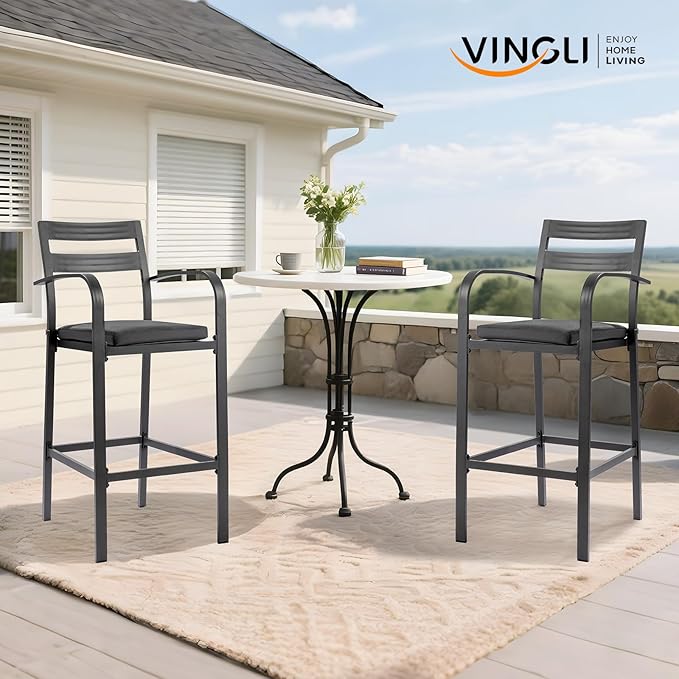 VINGLI Outdoor Bar Stools Set of 2, All-Weather Bar Height Aluminum Stools - Image 7