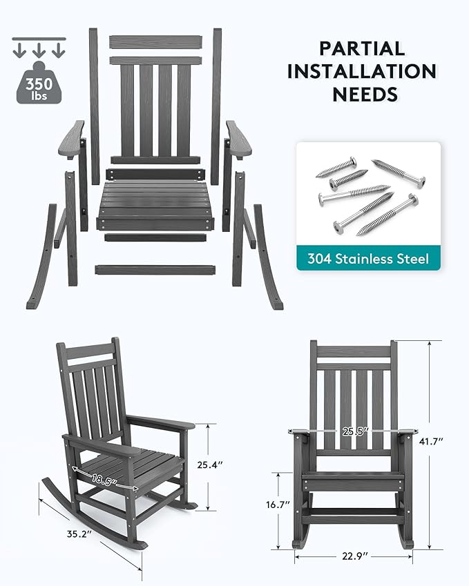 SERWALL Oversized Rocking Chair, Outdoor Rocking Chair - Image 2