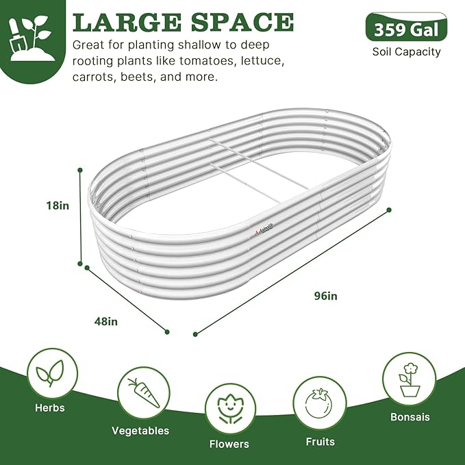 A ANLEOLIFE 8X4X1.5 ft Galvanized Raised Garden Beds Outdoor, Oval Large Metal - Image 2