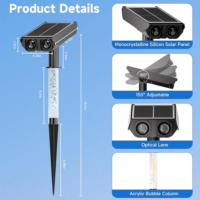 Solar Spot Lights Outdoor Adjustable Beam & PC Light Guide Column, 6 Pack Solar - Image 2