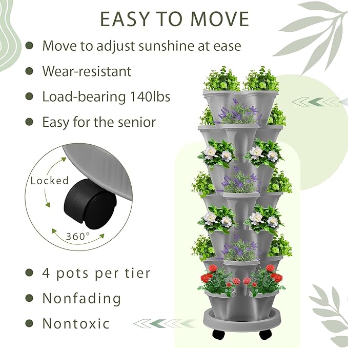 Umigy 2 Set of 7 Tier Vertical Planter Stackable Tower Planters Strawberry Herb - Image 4