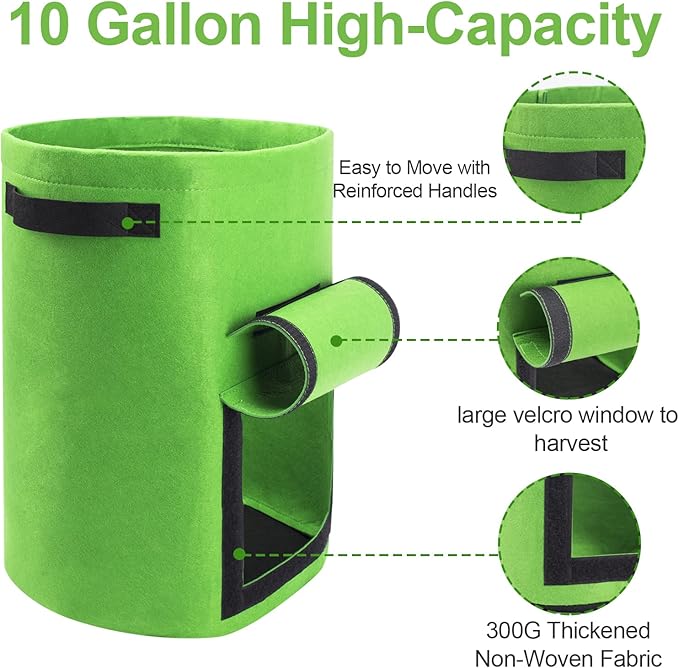 4 Pack Potato Growing Bag with Flap 10 Gallon Planter Pots with Handles and - Image 2