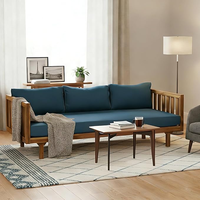 Merax Solid Acacia Wood Couch Chaise Lounge Chair Indoor, 3 Seater Daybed Sofa by Merax