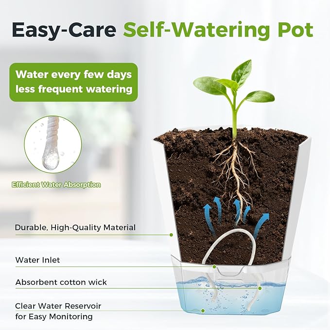 5 Pack Self Watering Plant Pots 6.7 Inches Self Watering Planters - Image 6