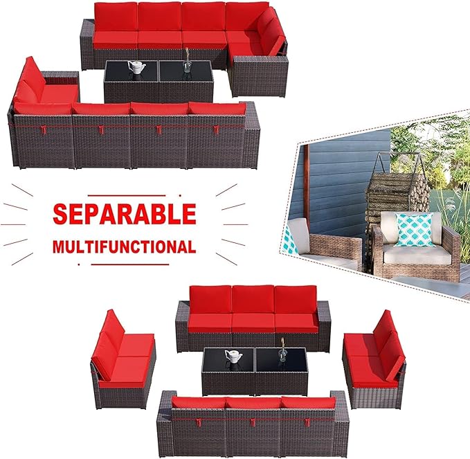 Kullavik 12 Pieces Outdoor Patio Furniture Set PE Wicker Rattan Sectional Sofa - Image 7