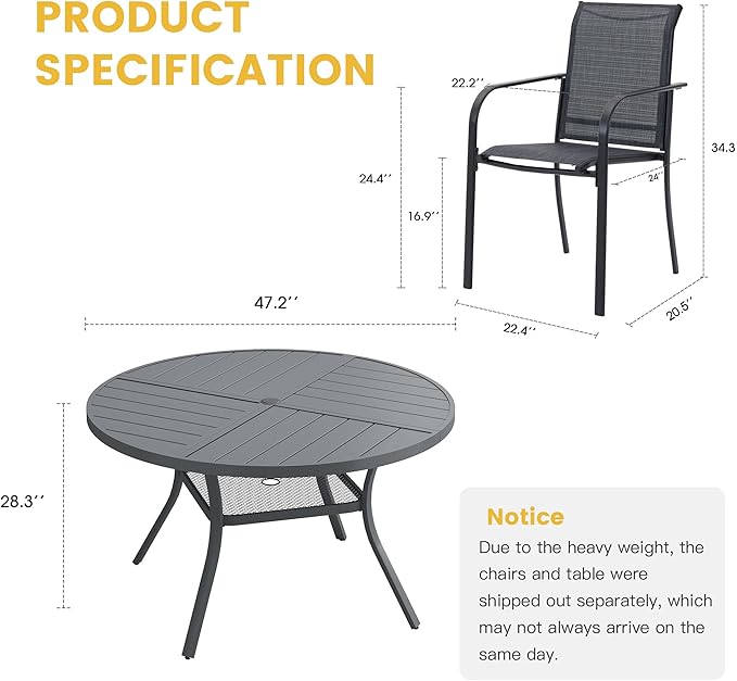 VICLLAX Patio Table and Chair Set of 6, All Weather Metal Round Outdoor Dining - Image 7