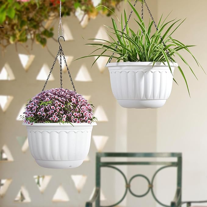 YIKUSH Planters for Outdoor Plants 2 Pack White Plant Pots - Image 4